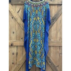 Asa Kaftans Blue Pink Snake Skin Jewel Maxi Rhinestones Cover Dress Women's Sz S